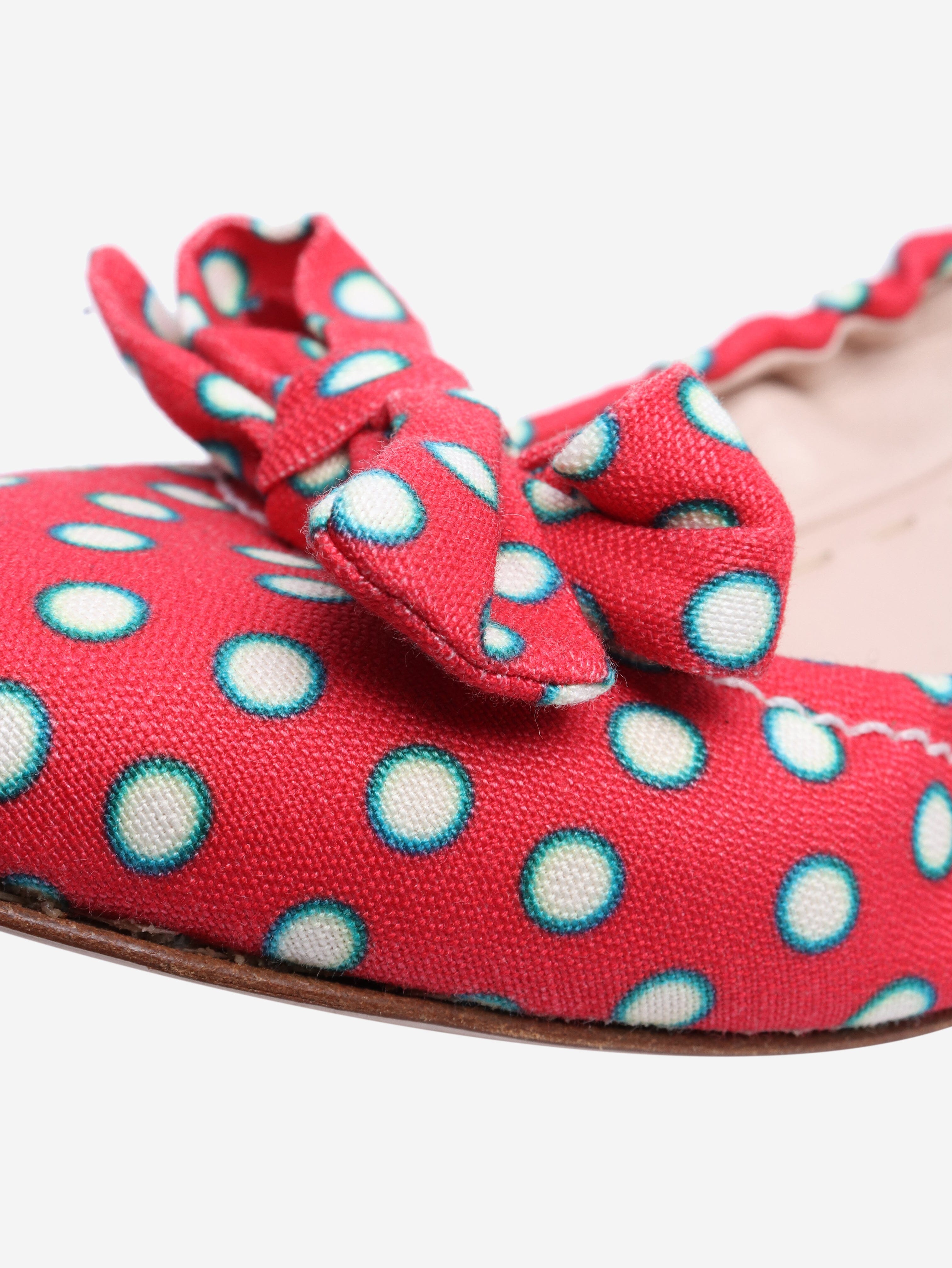 Red polka dot bow ballet flats - size EU 40 (UK 7) Flat Shoes Miu Miu 