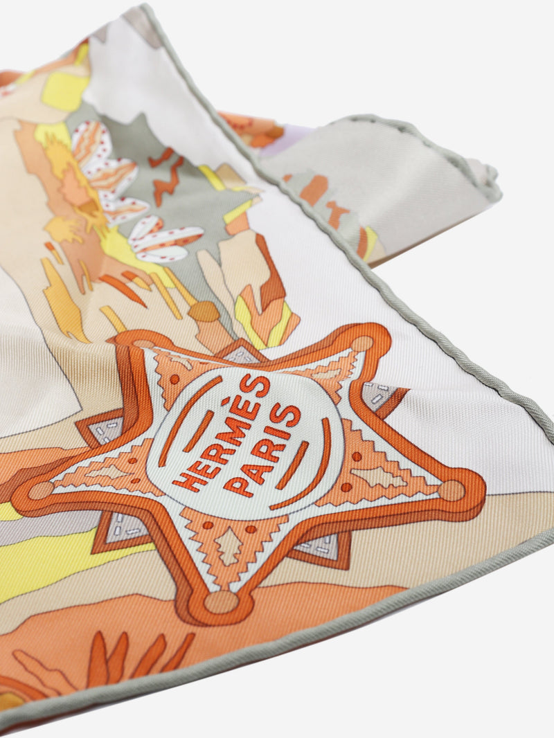 Cream and orange Carré 90 Bottes Story silk scarf Scarves Hermes 