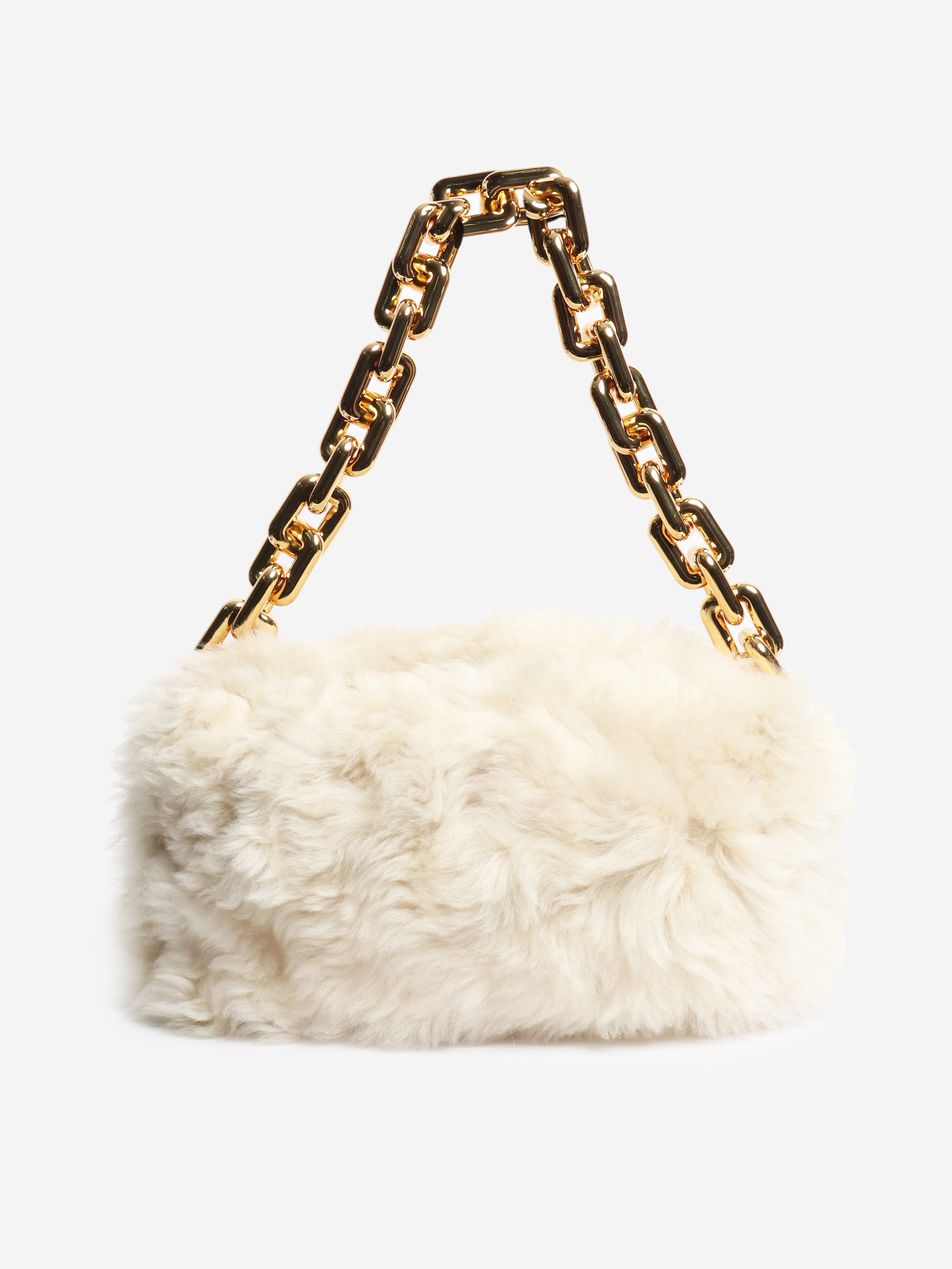 Cream shearling bag with gold chain Shoulder bags Bottega Veneta 