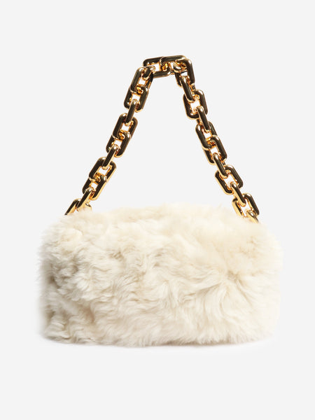 Cream shearling bag with gold chain alternate image