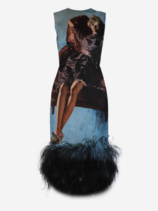 Prada Prada Blue printed ostrich feather sleeveless dress - size UK 6