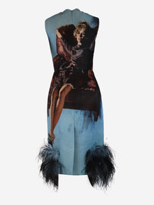 Prada Prada Blue printed ostrich feather sleeveless dress - size UK 6