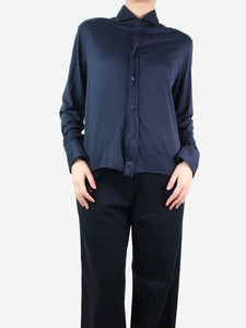 Brunello Cucinelli Blue button-up silk-blend shirt - size UK 16