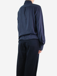 Brunello Cucinelli Blue button-up silk-blend shirt - size UK 16