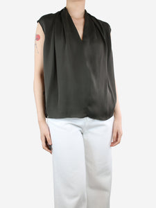 Lanvin Green sleeveless silk top - size UK 10