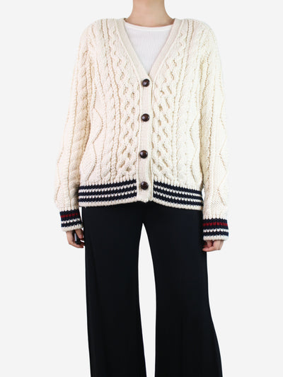 Cream striped cable-knit wool cardigan - size M Knitwear Saint Laurent 