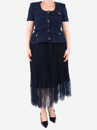 Navy blue metallic boucle tailored midi dress - size UK 14 Dresses self-portrait 