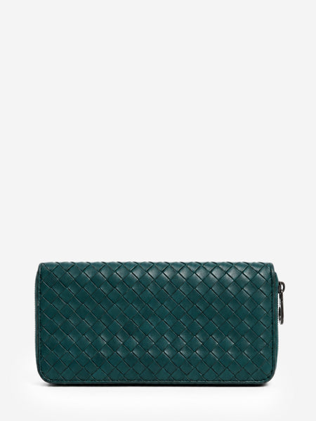 Dark green Intrecciato leather zip-around wallet product image