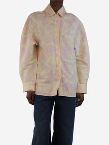 Burberry Yellow and pink floral taffeta shirt - size UK 2