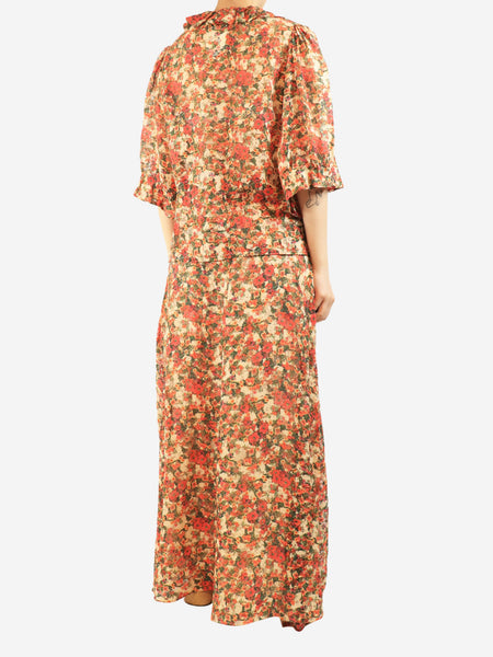 Multicolour floral ruffled top and maxi skirt set - size UK 14 alternate image