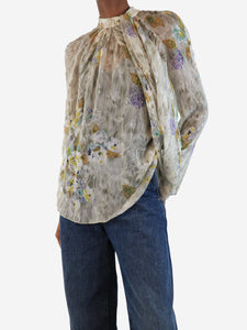 Balenciaga Neutral sheer floral blouse - size UK 6