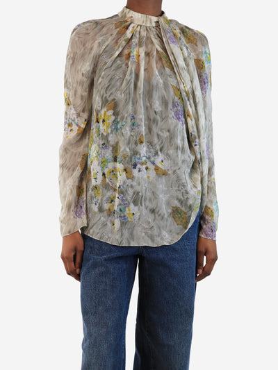 Neutral sheer floral blouse - size UK 6