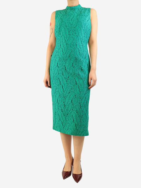 Green sleeveless lace midi dress - size UK 12 product image