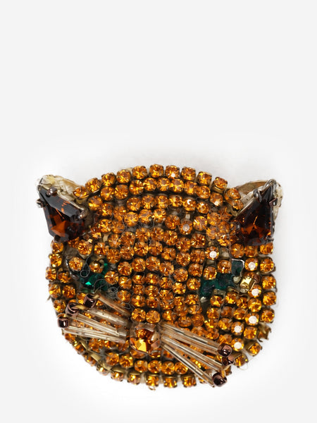 Gold crystal cat head brooch product image