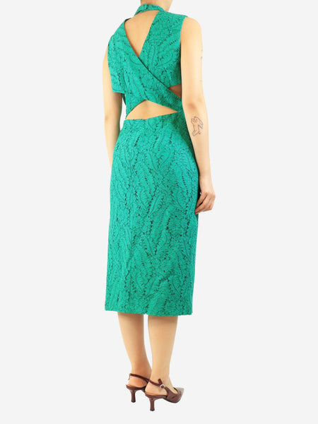 Green sleeveless lace midi dress - size UK 12 alternate image
