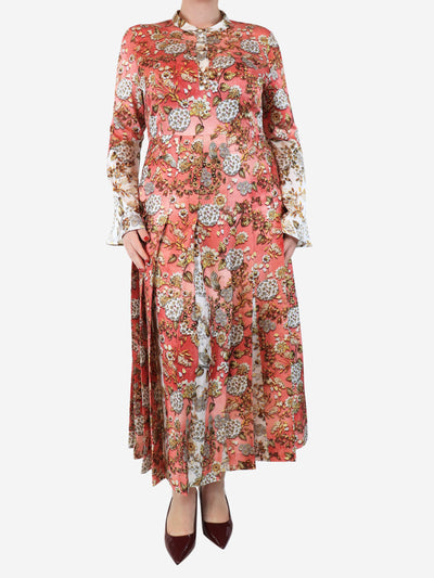 Pink satin floral printed midi dress - size UK 16 Dresses Mary Katrantzou 