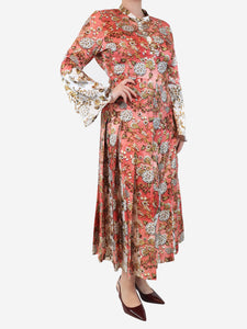 Mary Katrantzou Pink satin floral printed midi dress - size UK 16