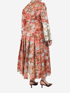 Mary Katrantzou Pink satin floral printed midi dress - size UK 16