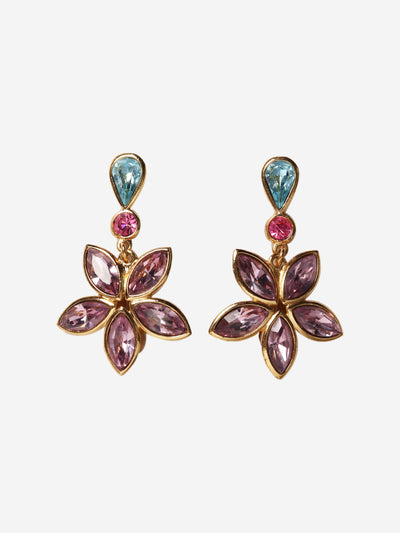 Gold bejewelled floral clip-on earrings Earrings Saint Laurent 