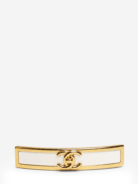 White and gold CC turn-lock hair clip product image