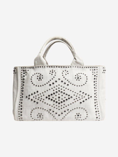 Ash grey denim bejewelled 2way tote Shoulder bags Prada 