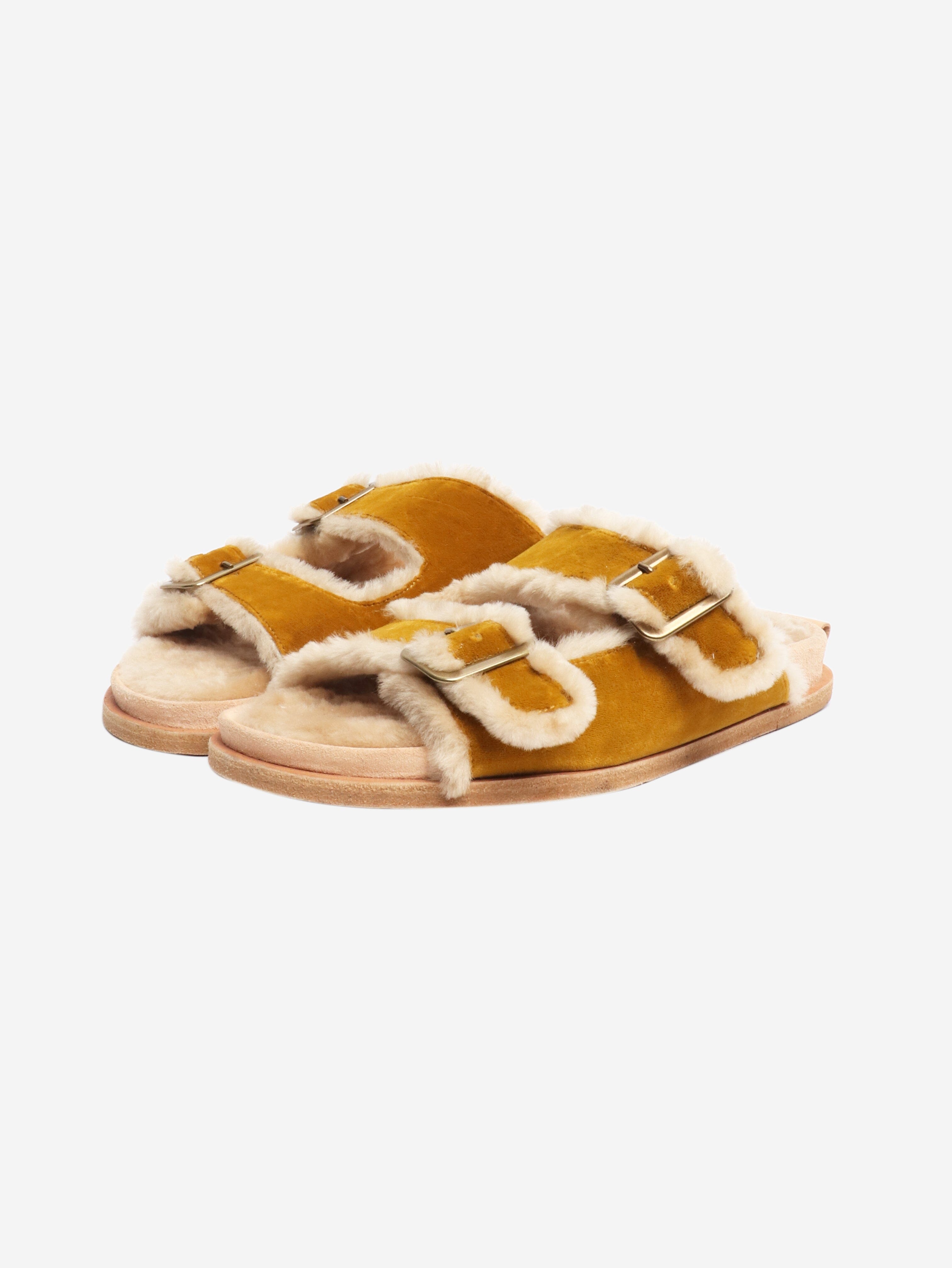 Forte Forte Yellow velvet slides - size EU 38 (UK 5) Flat Sandals Forte Forte 