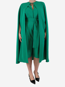 Elie Saab Jolly green crepe cape jumpsuit - size UK 12