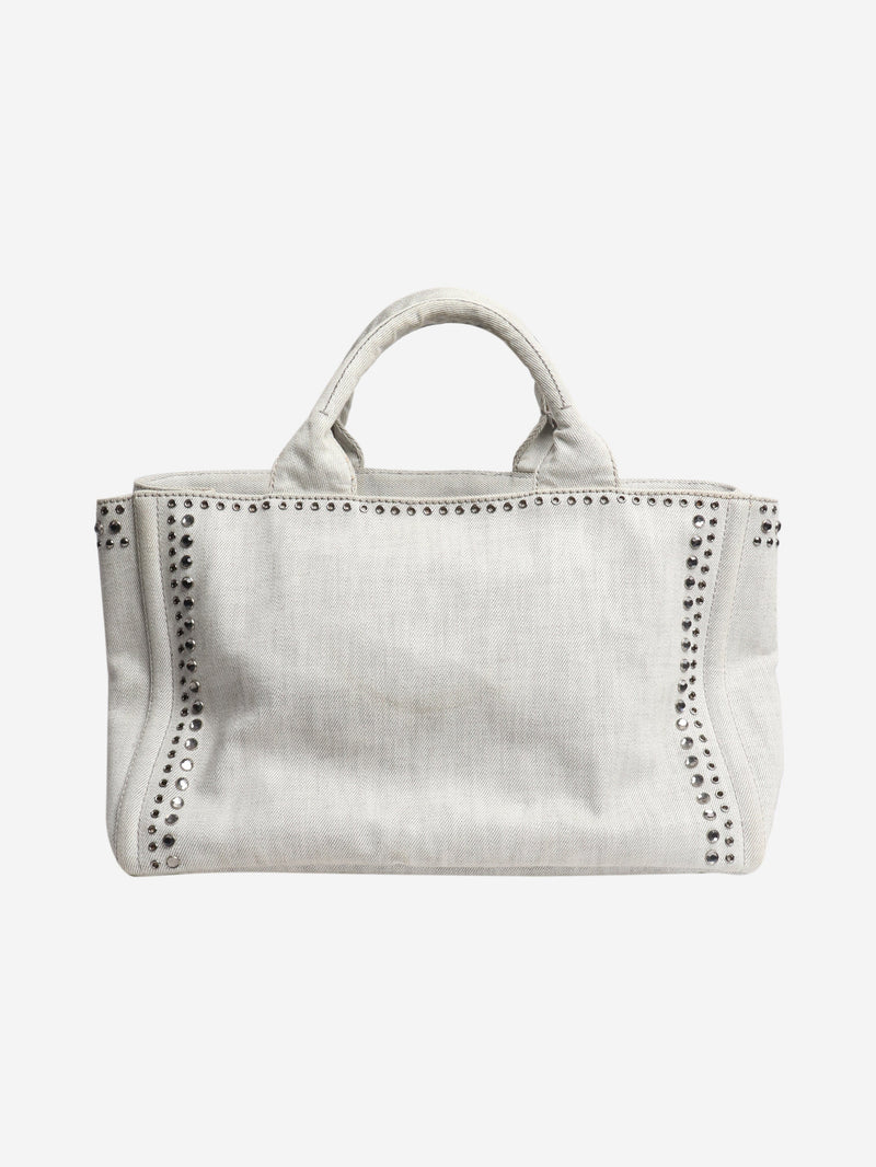 Ash grey denim bejewelled 2way tote Shoulder bags Prada 
