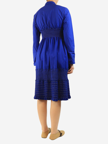 Royal blue shirred midi dress - size UK 10 alternate image