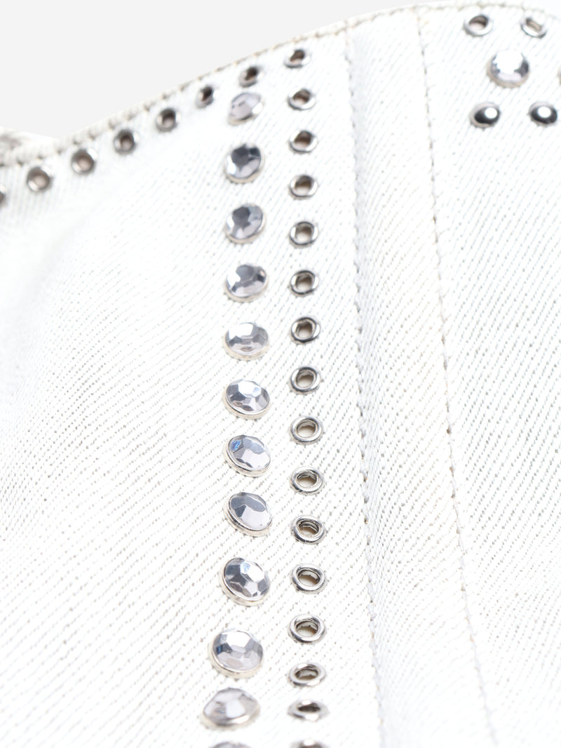 Ash grey denim bejewelled 2way tote Shoulder bags Prada 