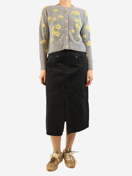 Faded black denim midi skirt - size UK 14 alternate image
