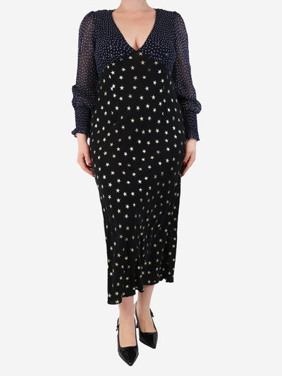 Black and navy polka dot star maxi dress - size L Dresses Rixo 