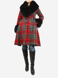 Dom & Ruby Red longline tartan coat - size UK 10