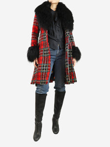 Dom & Ruby Red longline tartan coat - size UK 10