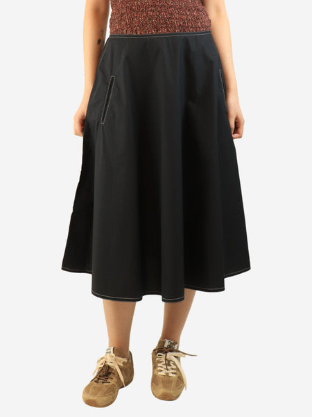 Black contrast-stitched cotton midi skirt - size UK 12 product image