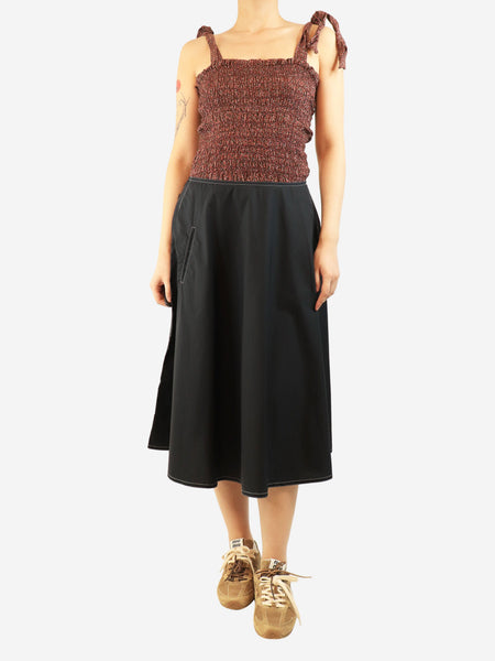 Black contrast-stitched cotton midi skirt - size UK 12 alternate image