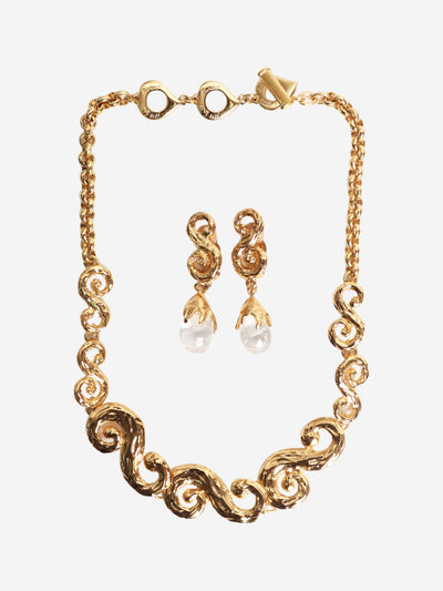 Gold vintage hammered necklace and earrings set Jewellery Saint Laurent 