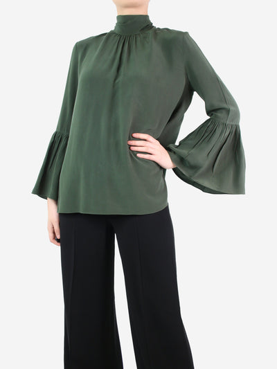 Dark green silk neck-tie blouse - size UK 8 Tops Fendi 