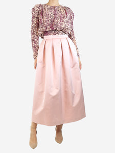Rochas Pink pleated silk midi skirt - size UK 12