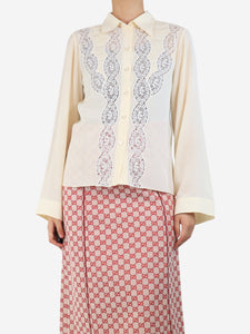 Chloe Cream silk crepe lace blouse - size UK 10