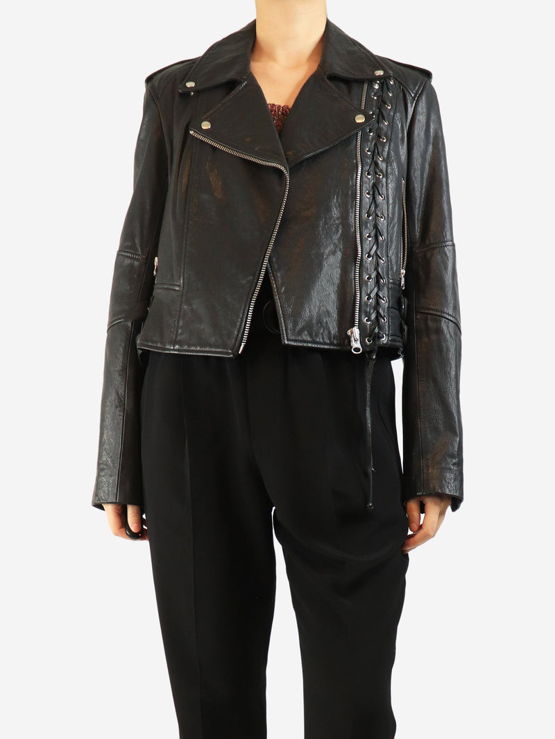 Black leather lace-up detail biker jacket - size UK 12 Coats & Jackets McQ 