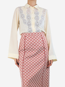 Chloe Cream silk crepe lace blouse - size UK 10