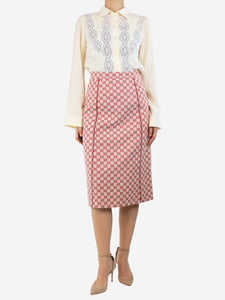 Gucci Pink and red GG monogram midi skirt - size UK 12