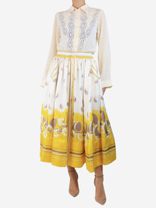 Zimmermann Yellow elasticated button-down midi skirt - size UK 10