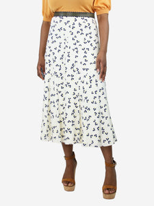 Roksanda Cream floral print silk midi skirt - size UK 14