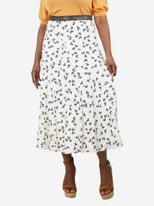 Roksanda Cream floral print silk midi skirt - size UK 14