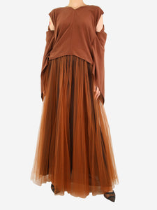 Marni Brown silk pleated tulle midi skirt - size UK 8