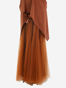 Marni Brown silk pleated tulle midi skirt - size UK 8