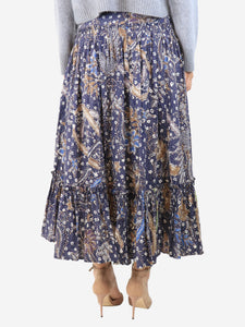 Cara Cara Blue floral tiered midi skirt - size UK 10