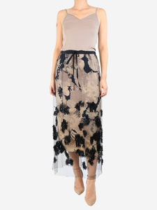 Dries Van Noten Black beaded mesh midi skirt - size UK 10